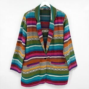 Vintage Southwestern Jacket Blazer Size 24W Pockets Gold Metallic Artsy Santa Fe